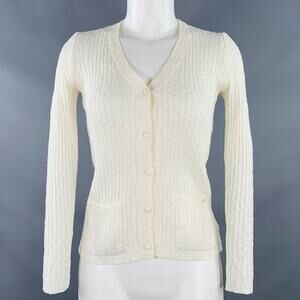 COURREGES Size 0 Cream Acrylic Cotton Rib Knit V-Neck Cardigan